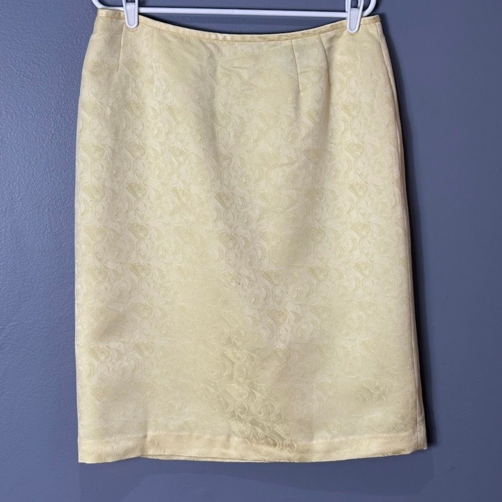 Collections by Le Suit Yellow Floral Jacquard Pencil Skirt Size 14